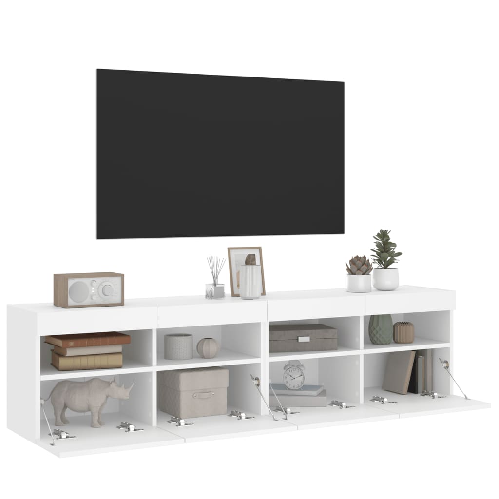 vidaXL TV-Wandschränke mit LED-Leuchten 2 Stk. Weiß 80x30x40 cm