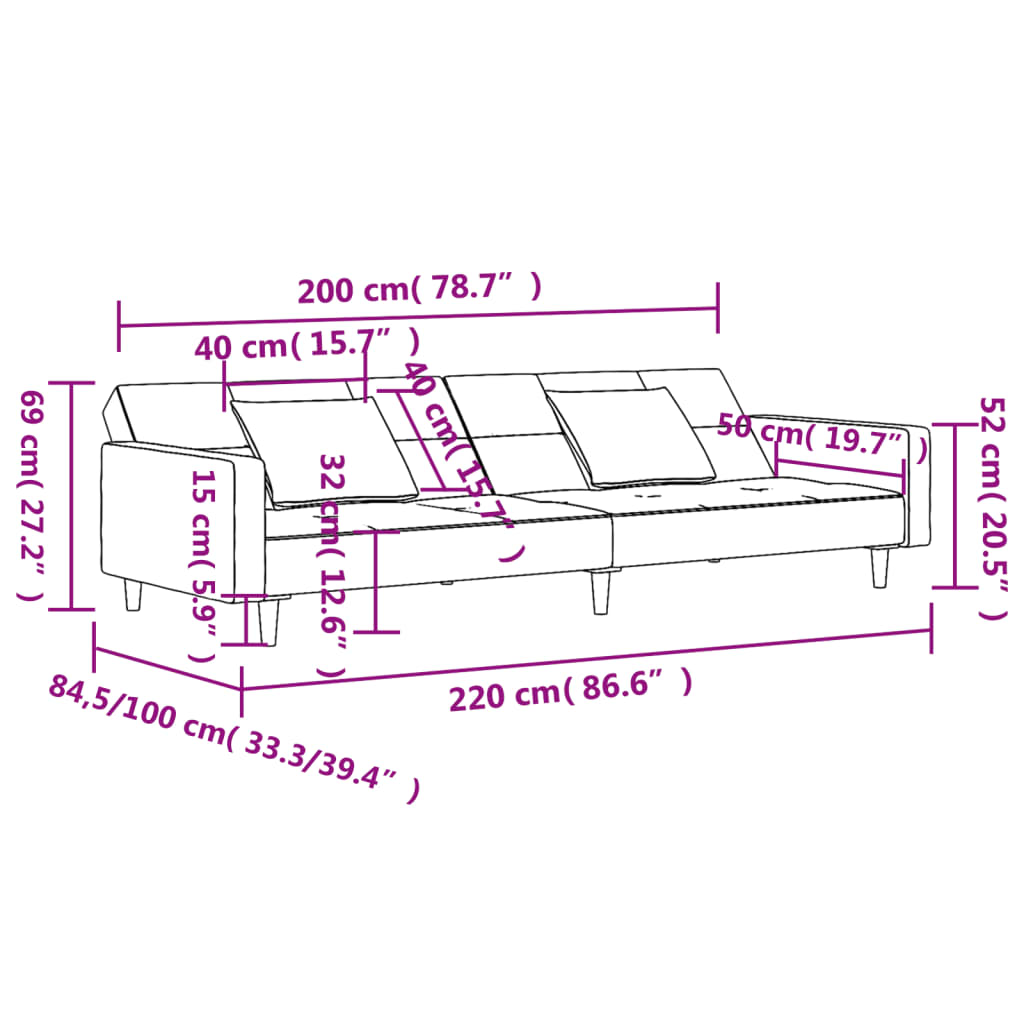 vidaXL Schlafsofa 2-Sitzer mit 2 Kissen Blau Samt