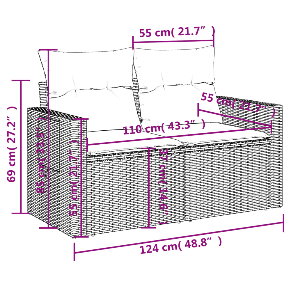 vidaXL 5-tlg. Garten-Sofagarnitur mit Kissen Grau Poly Rattan