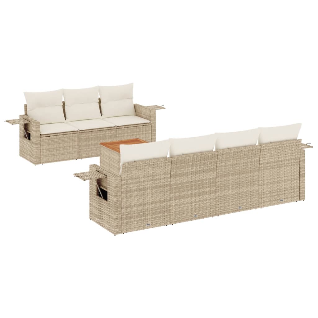 vidaXL 8-tlg. Garten-Sofagarnitur mit Kissen Beige Poly Rattan