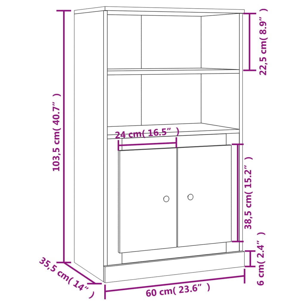 vidaXL Highboard Sonoma-Eiche 60x35,5x103,5 cm Holzwerkstoff