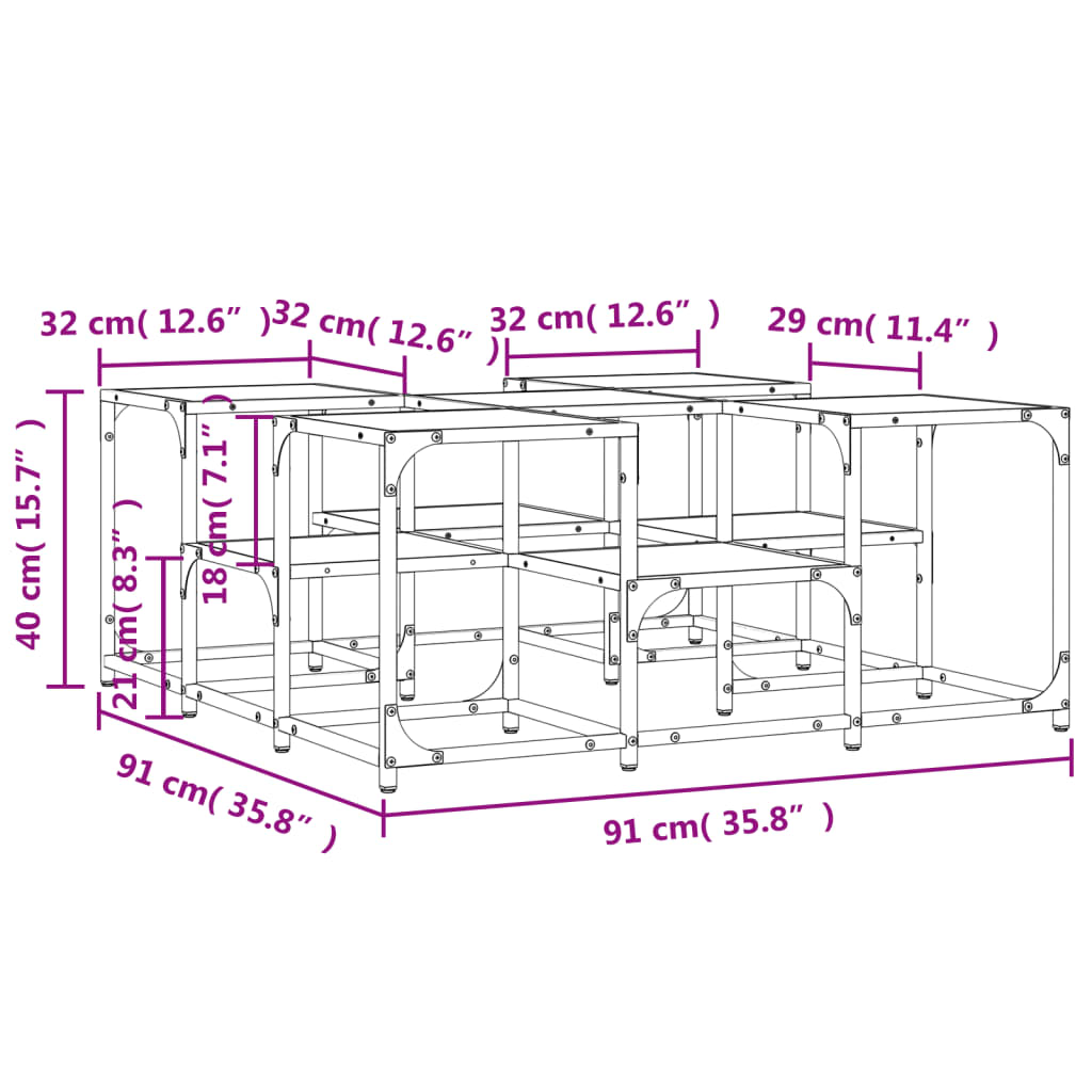 vidaXL Couchtisch Räuchereiche 91x91x40 cm Holzwerkstoff