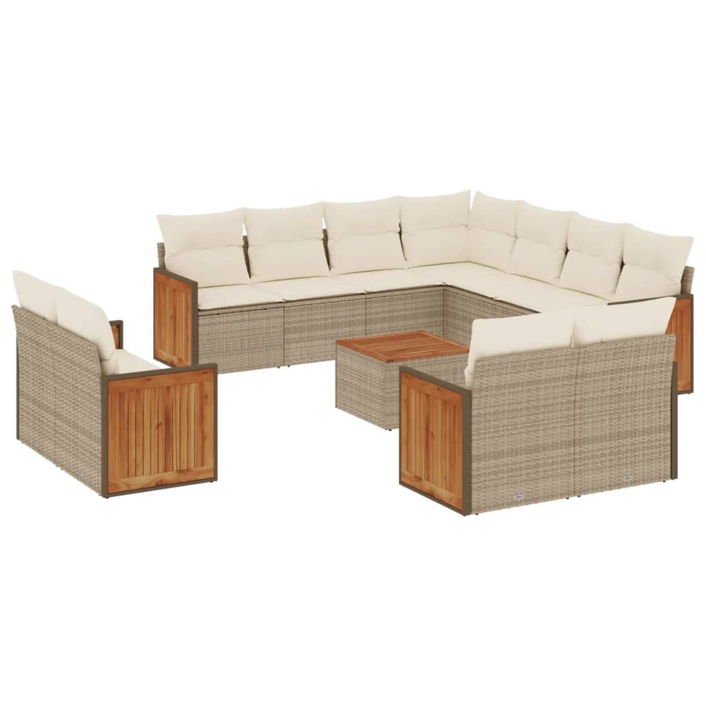 vidaXL 12-tlg. Garten-Sofagarnitur mit Kissen Beige Poly Rattan