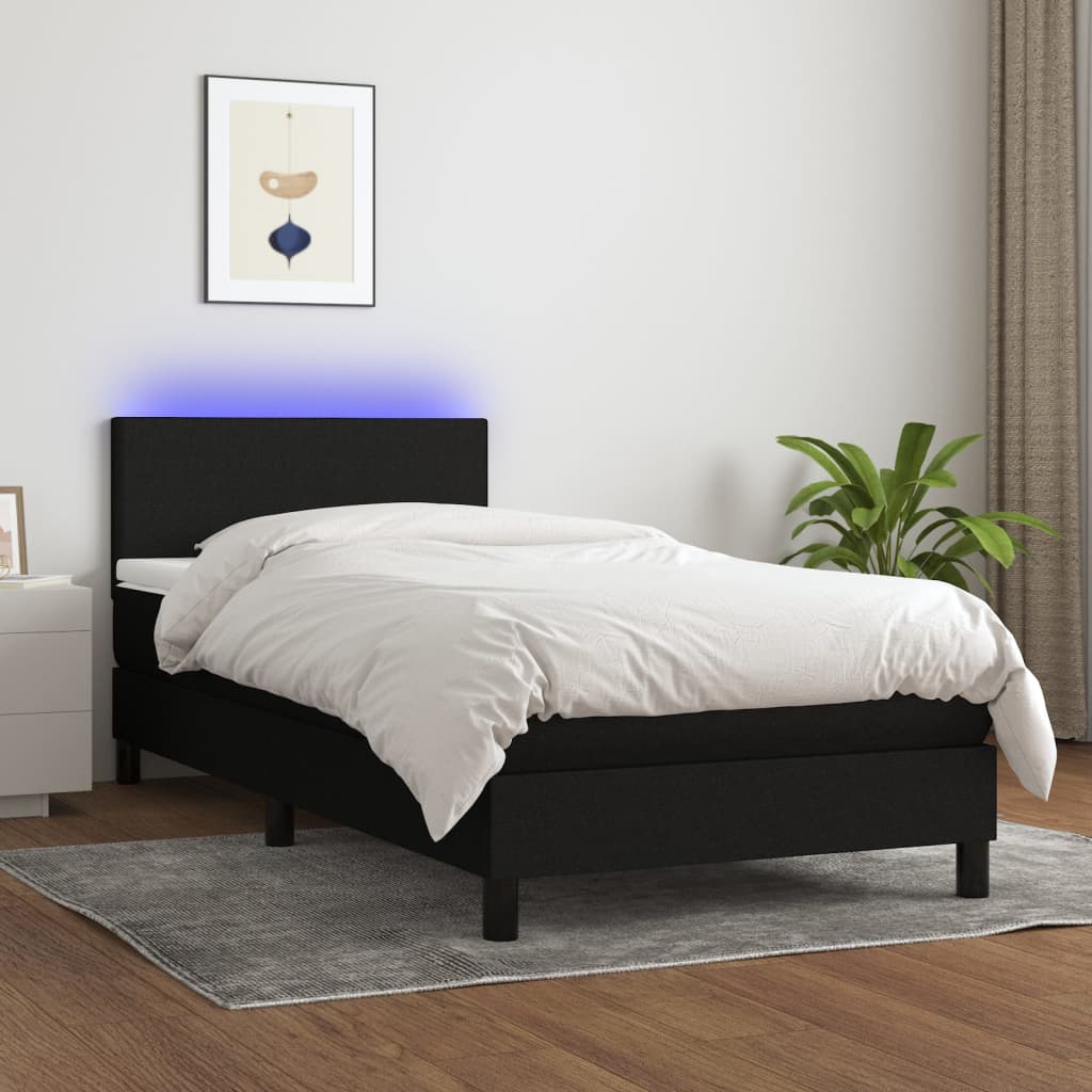 vidaXL Boxspringbett mit Matratze & LED Schwarz 90x200 cm Stoff