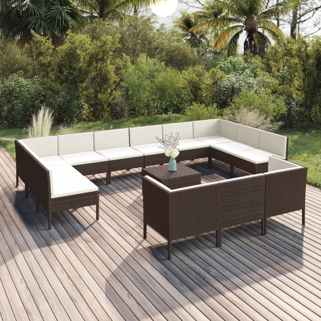 vidaXL 14-tlg. Garten-Lounge-Set mit Auflagen Poly Rattan Braun