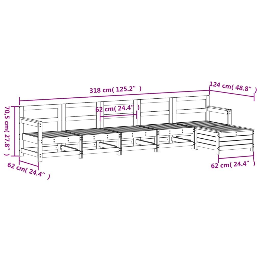 vidaXL 6-tlg. Garten-Sofagarnitur Weiß Massivholz Kiefer