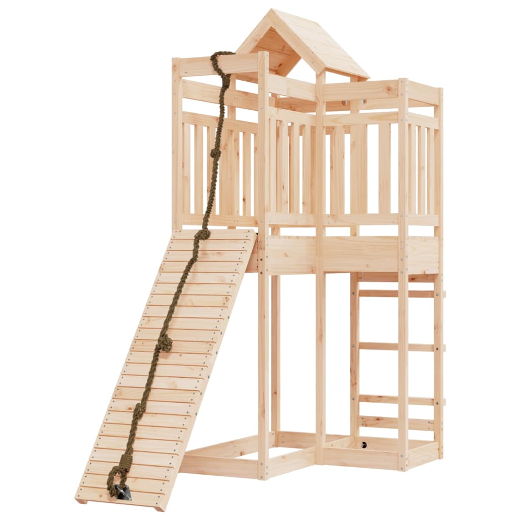 vidaXL Spielturm mit Kletterwand Massivholz Kiefer