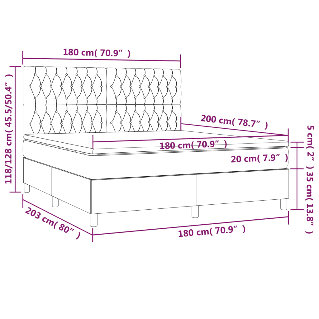 vidaXL Boxspringbett mit Matratze Dunkelgrau 180x200 cm Samt