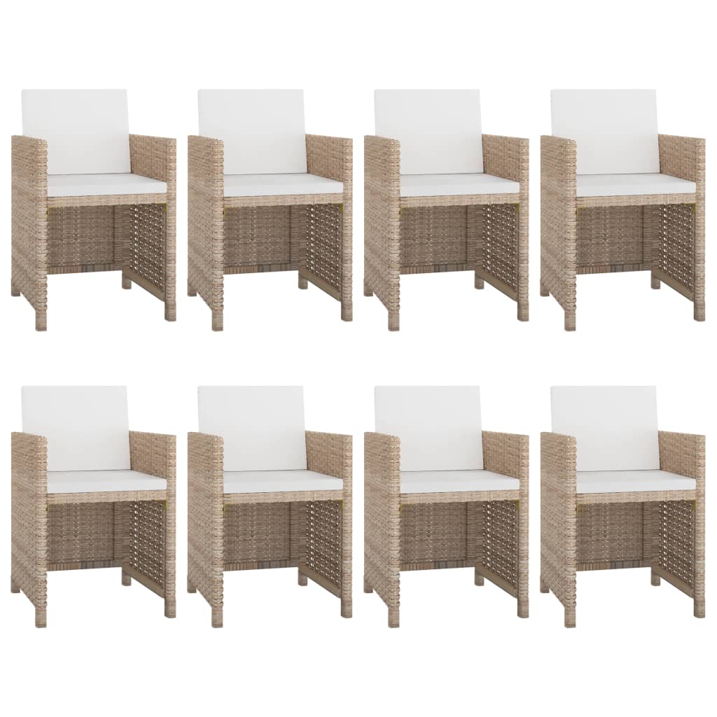 vidaXL 9-tlg. Garten-Essgruppe mit Auflagen Poly Rattan Beige