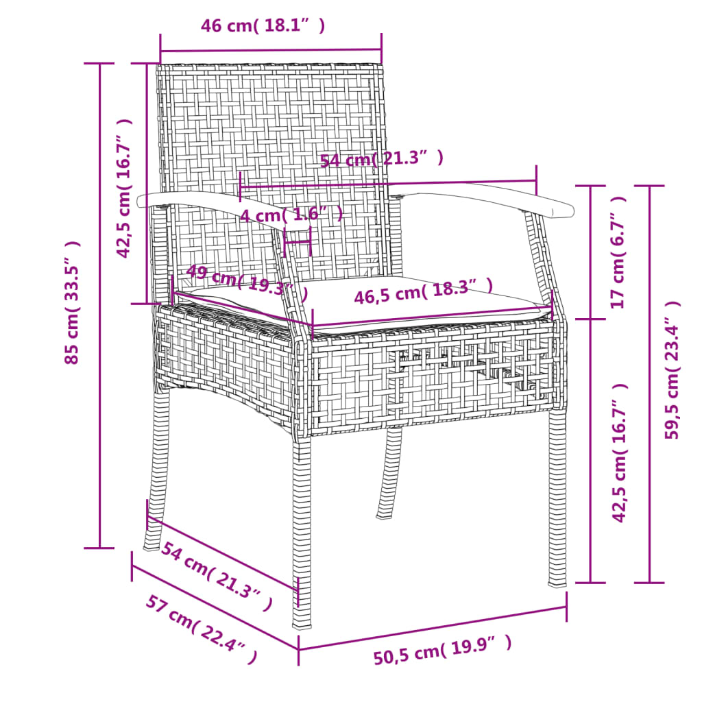 vidaXL Gartenstühle mit Kissen 2 Stk. Grau Poly Rattan Akazienholz