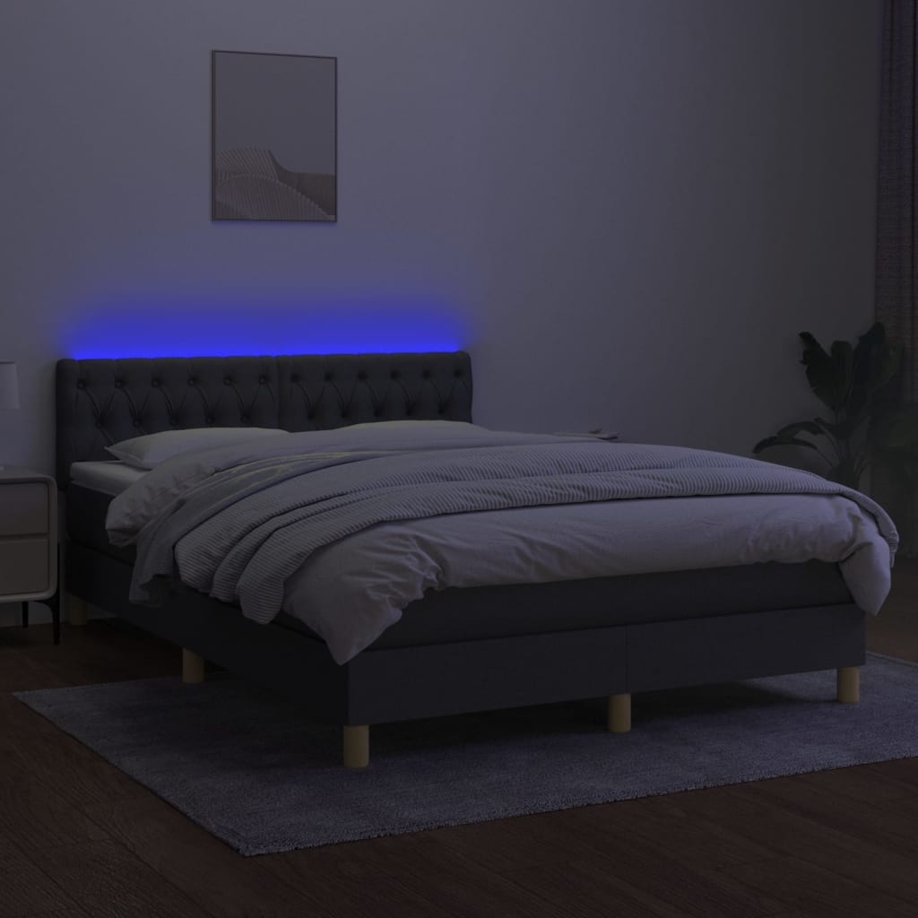 vidaXL Boxspringbett mit Matratze & LED Dunkelgrau 140x200 cm Stoff