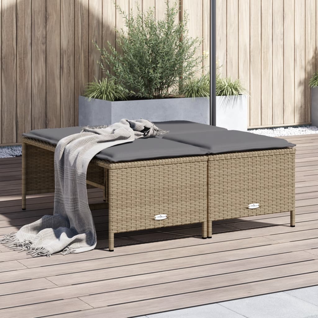 vidaXL Gartenhocker mit Kissen 4 Stk. Beige Poly Rattan