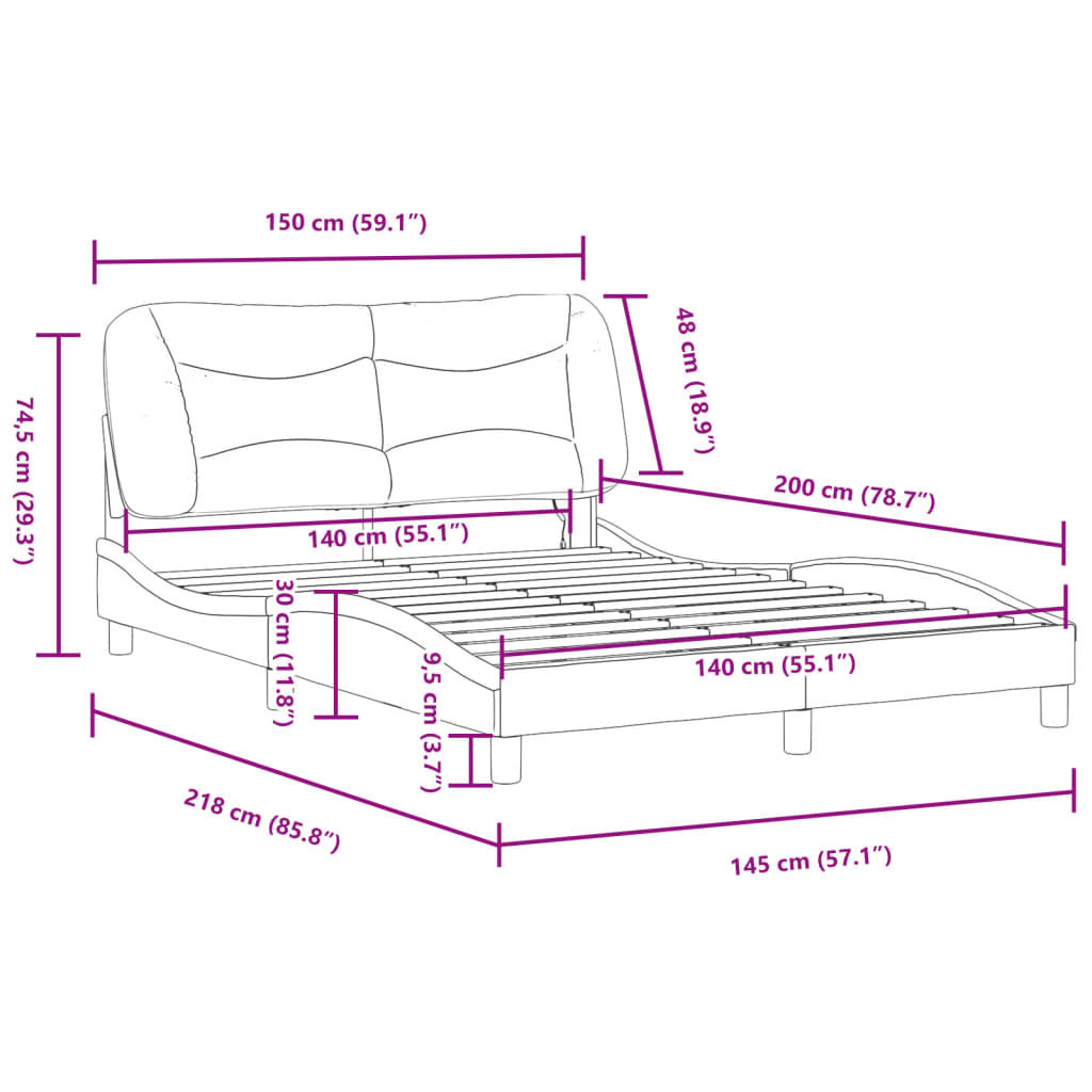 vidaXL Bettgestell mit LED Braun 140x200 cm Kunstleder