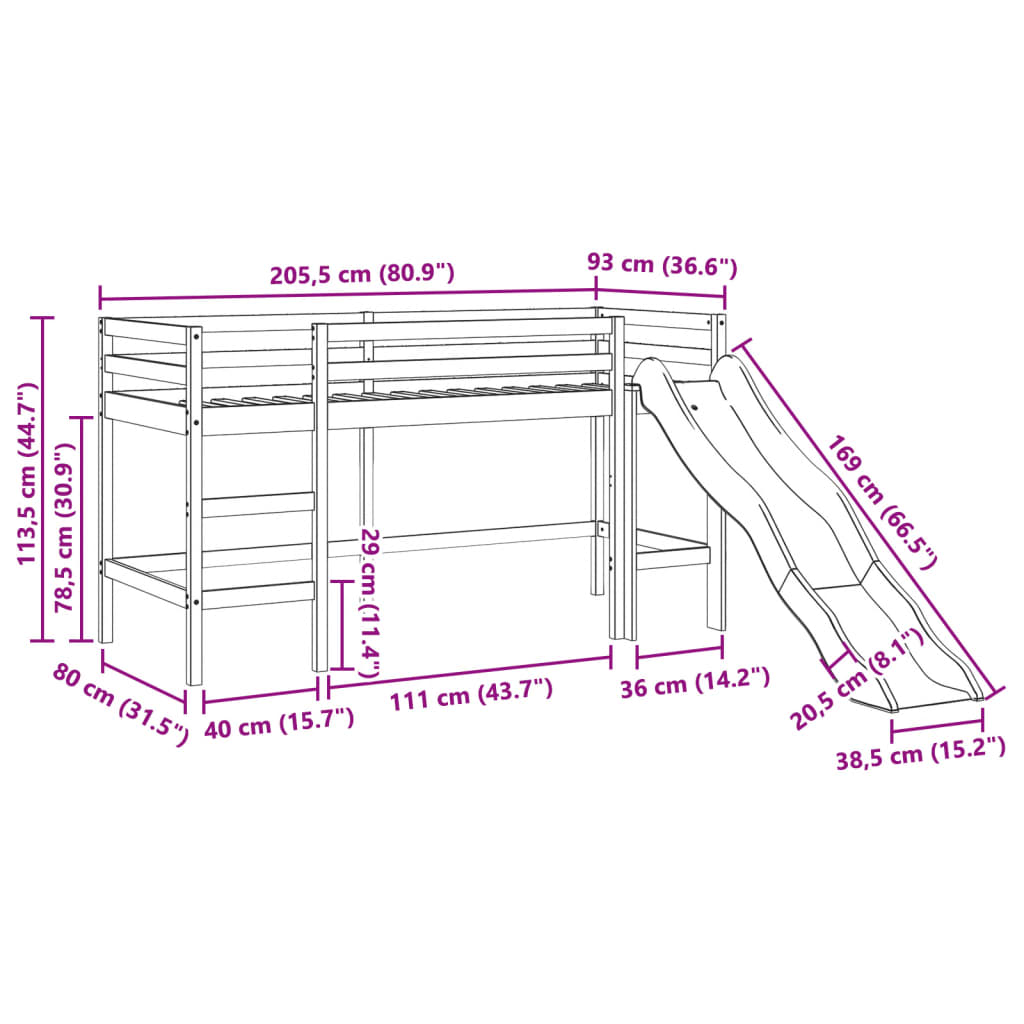 vidaXL Kinderhochbett ohne Matratze 80x200 cm Massivholz Kiefer