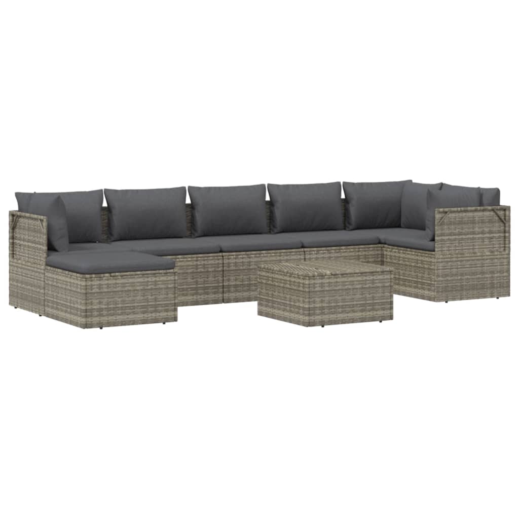 vidaXL 8-tlg. Garten-Lounge-Set mit Kissen Grau Poly Rattan