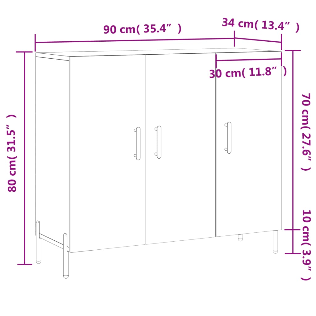 vidaXL Sideboard Räuchereiche 90x34x80 cm Holzwerkstoff