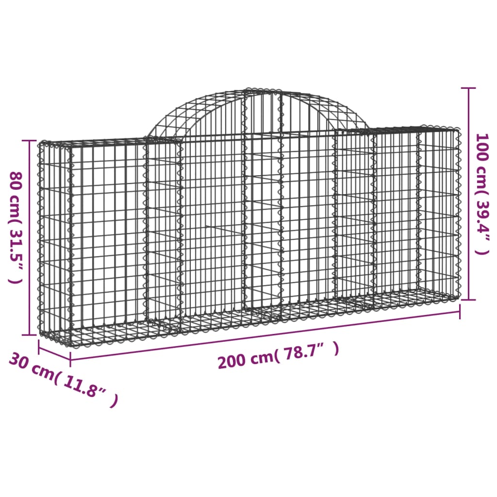 vidaXL Gabionen mit Hochbogen 9 Stk. 200x30x80/100 cm Verzinktes Eisen