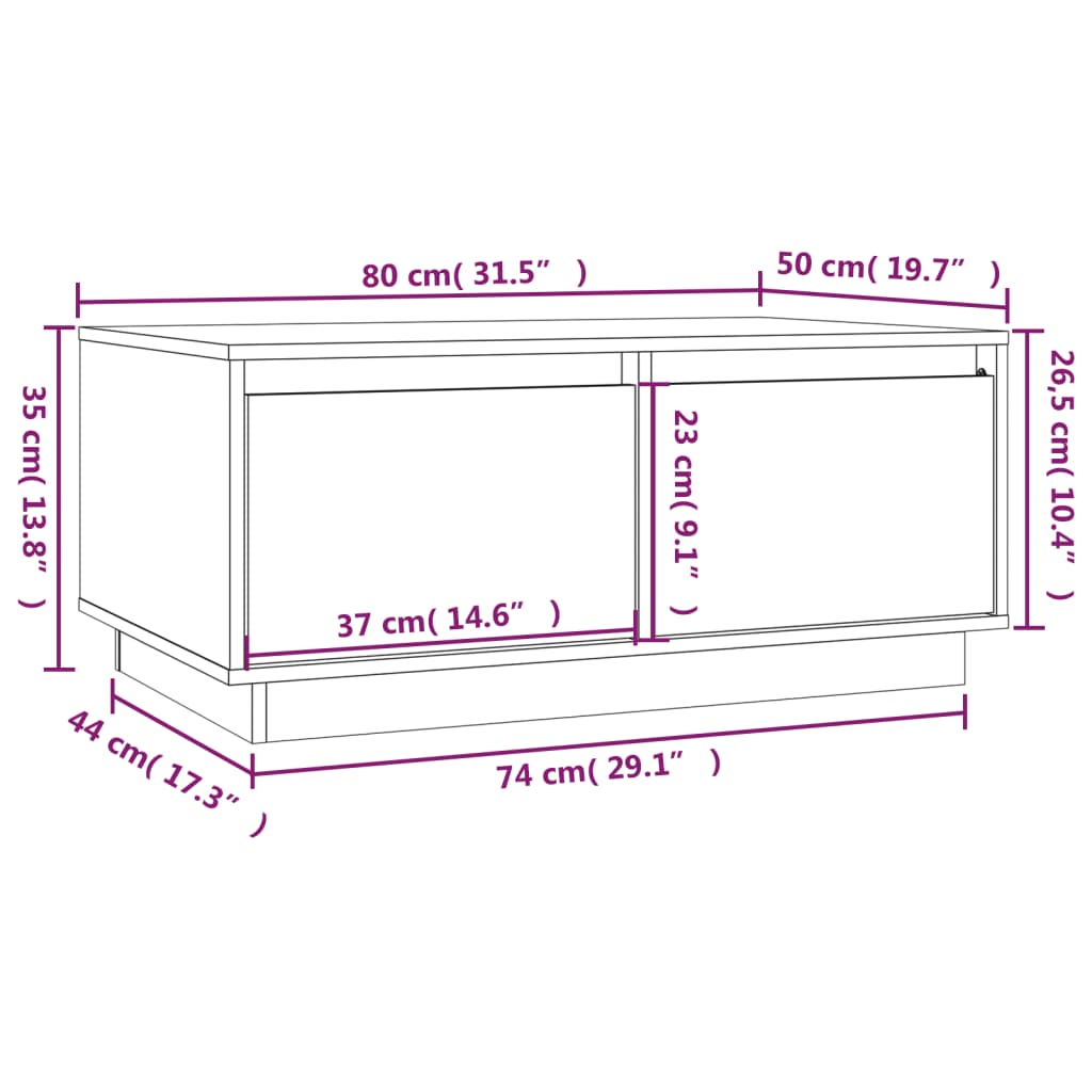 vidaXL Couchtisch Honigbraun 80x50x35 cm Massivholz Kiefer