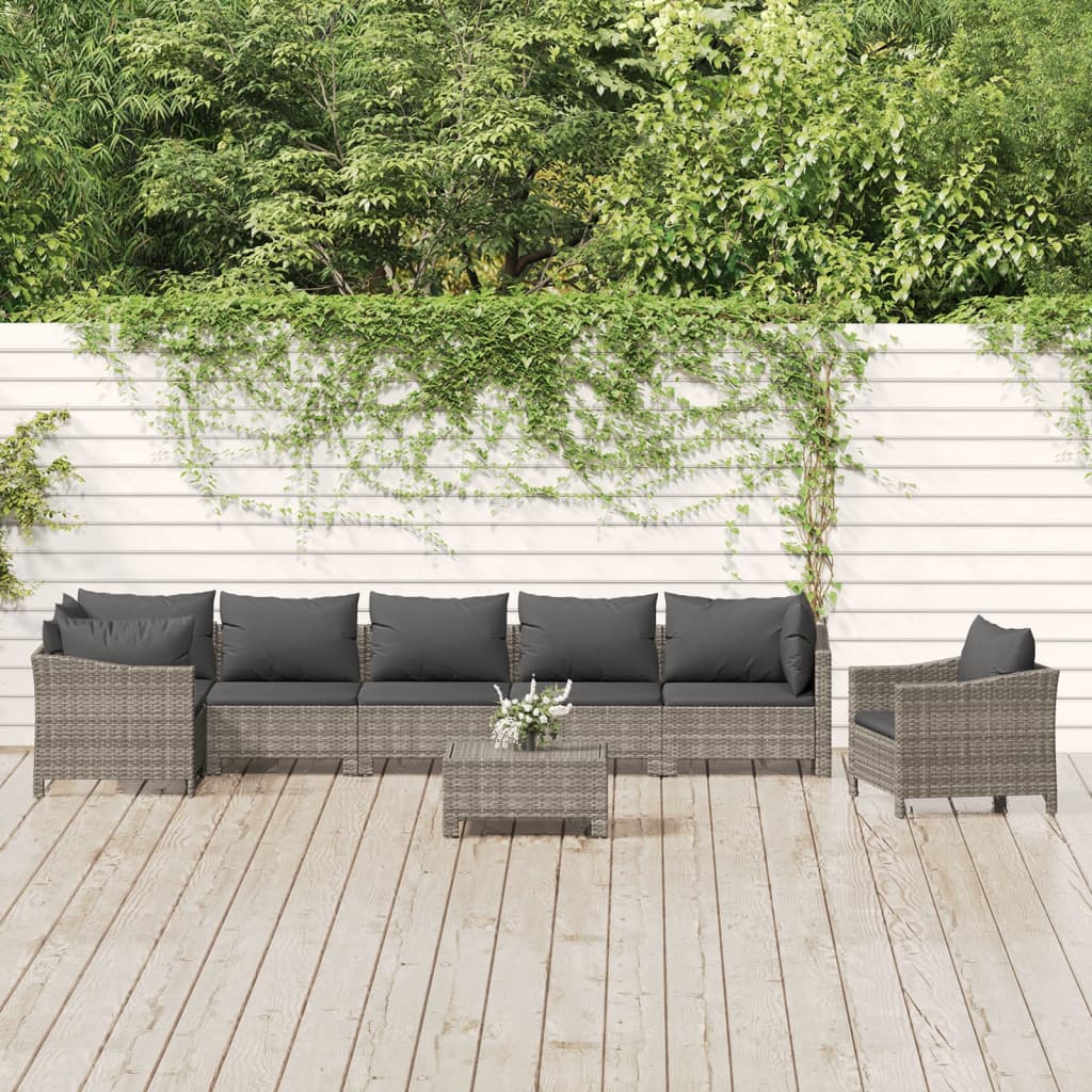 vidaXL 8-tlg. Garten-Lounge-Set mit Kissen Grau Poly Rattan