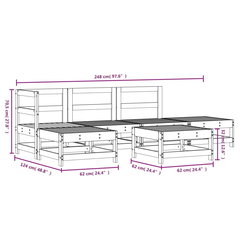 vidaXL 6-tlg. Garten-Lounge-Set Weiß Massivholz Kiefer