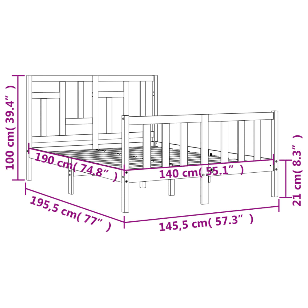 vidaXL Massivholzbett mit Kopfteil Weiß 140x190 cm