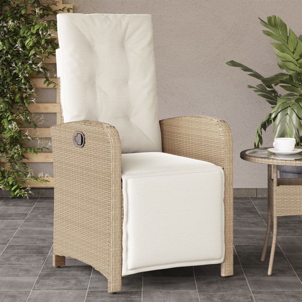 vidaXL Gartensessel mit Fußteil 2 Stk. Verstellbar Beige Poly Rattan