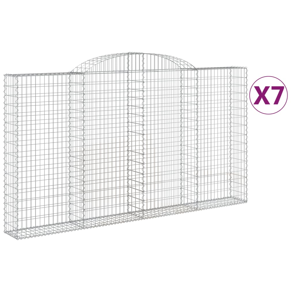 vidaXL Gabionen mit Hochbogen 7 Stk. 300x30x160/180cm Verzinktes Eisen