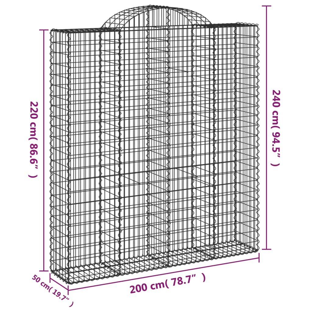 vidaXL Gabionen mit Hochbogen 2 Stk. 200x50x220/240cm Verzinktes Eisen