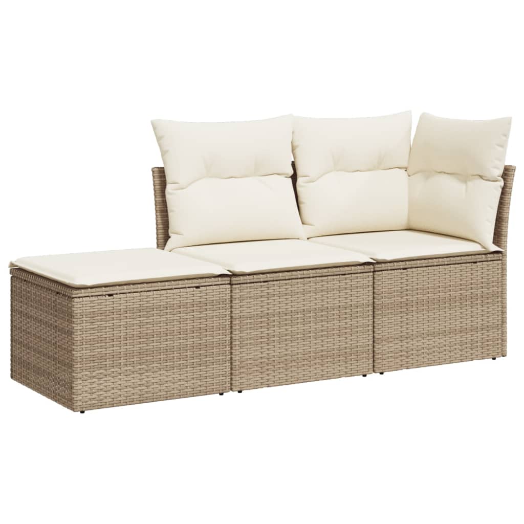 vidaXL 3-tlg. Garten-Sofagarnitur mit Kissen Beige Poly Rattan