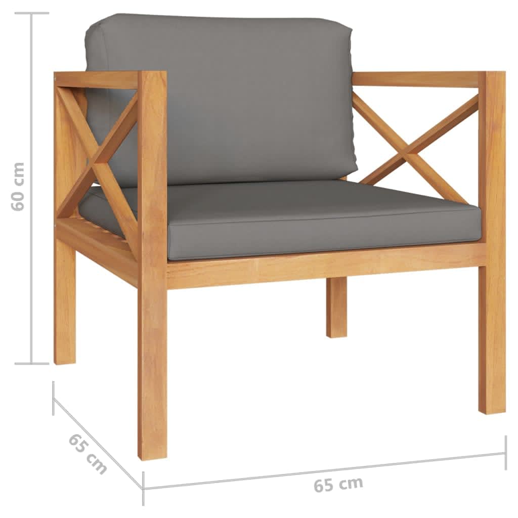 vidaXL 6-tlg. Garten-Lounge-Set mit Grauen Kissen Massivholz Teak