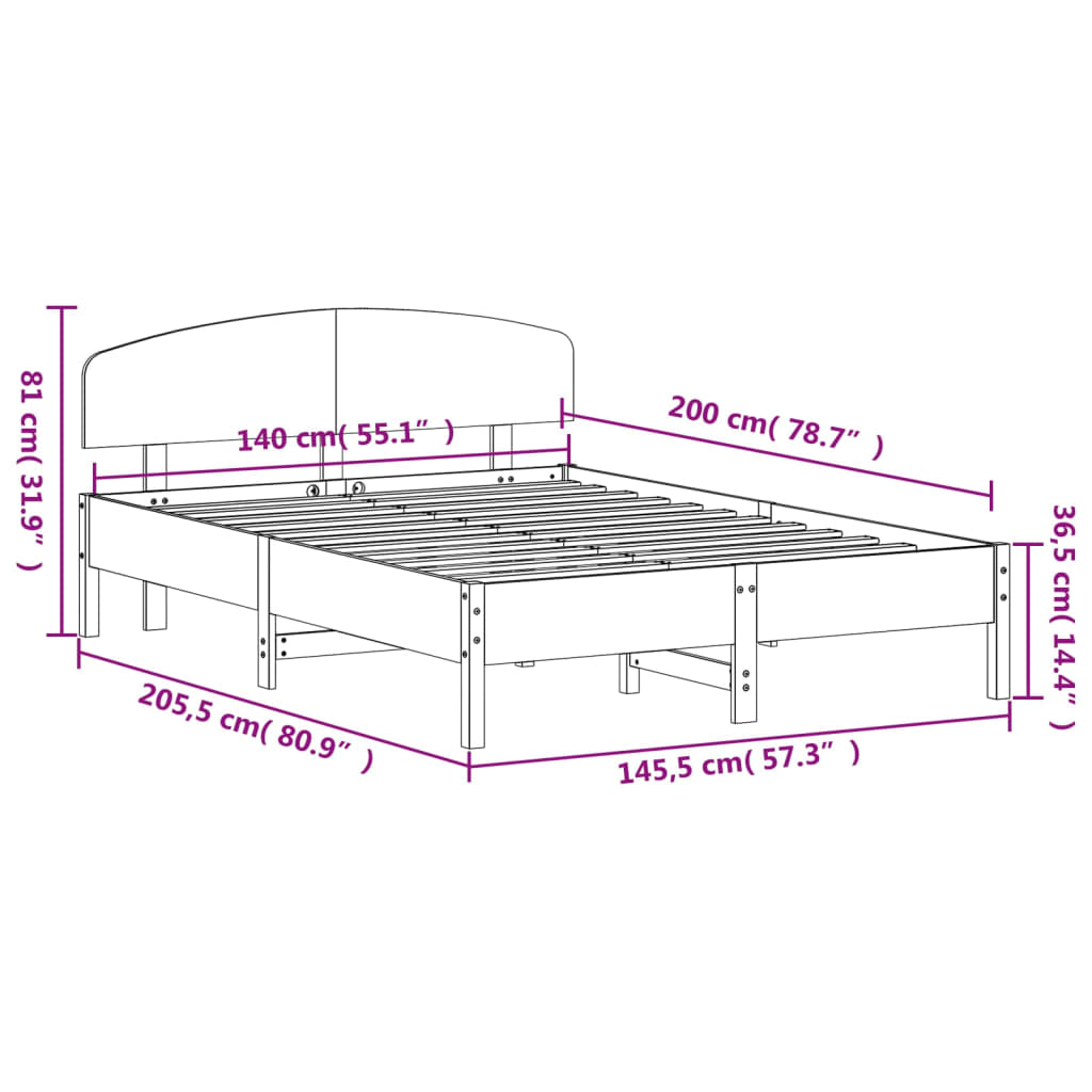 vidaXL Massivholzbett ohne Matratze Weiß 140x200 cm Kiefernholz