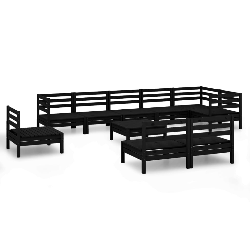 vidaXL 10-tlg. Garten-Lounge-Set Massivholz Kiefer Schwarz