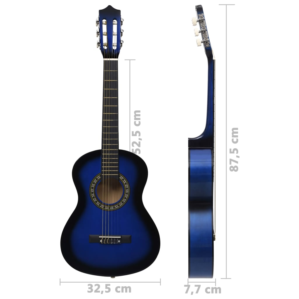 vidaXL 8-tlg. Klassikgitarren-Set für Anfänger Blau 1/2 34"