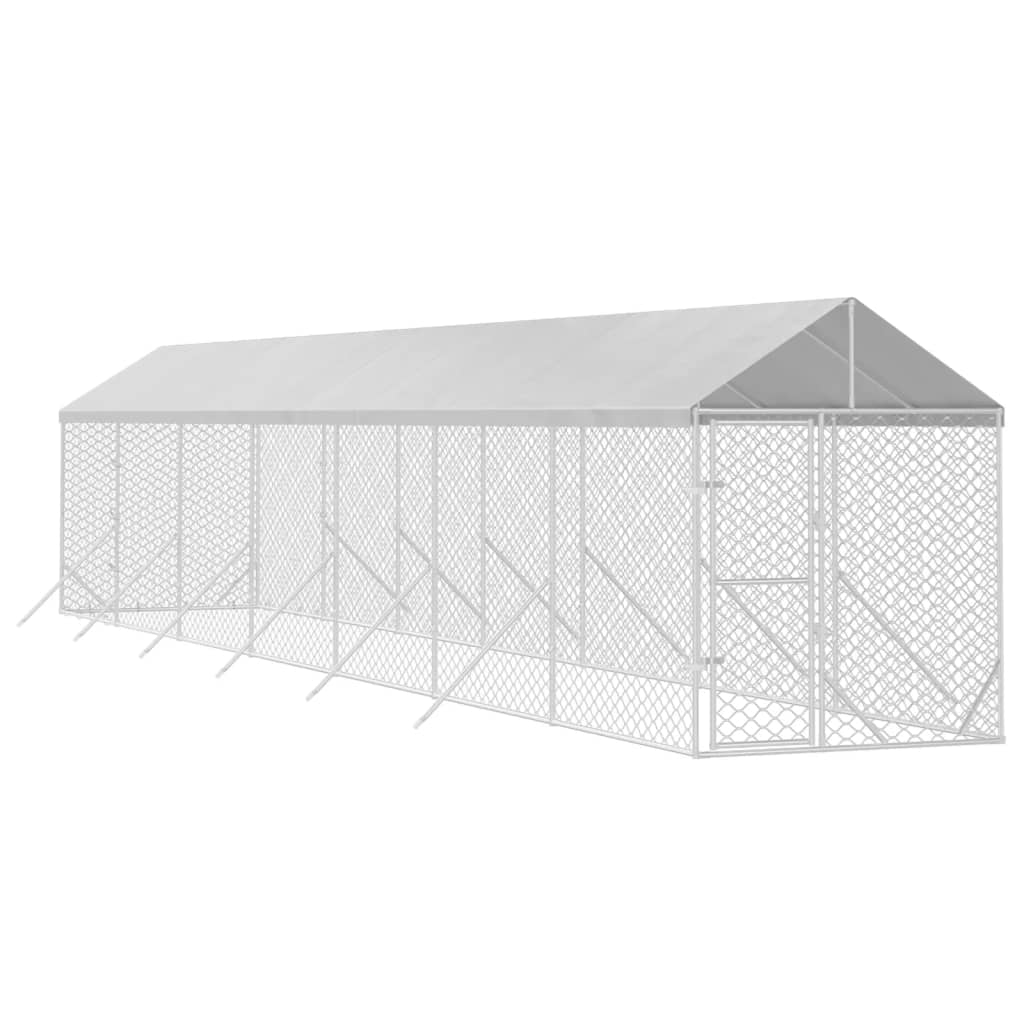 vidaXL Outdoor-Hundezwinger mit Dach Silbern 2x14x2,5 m Stahl Verzinkt