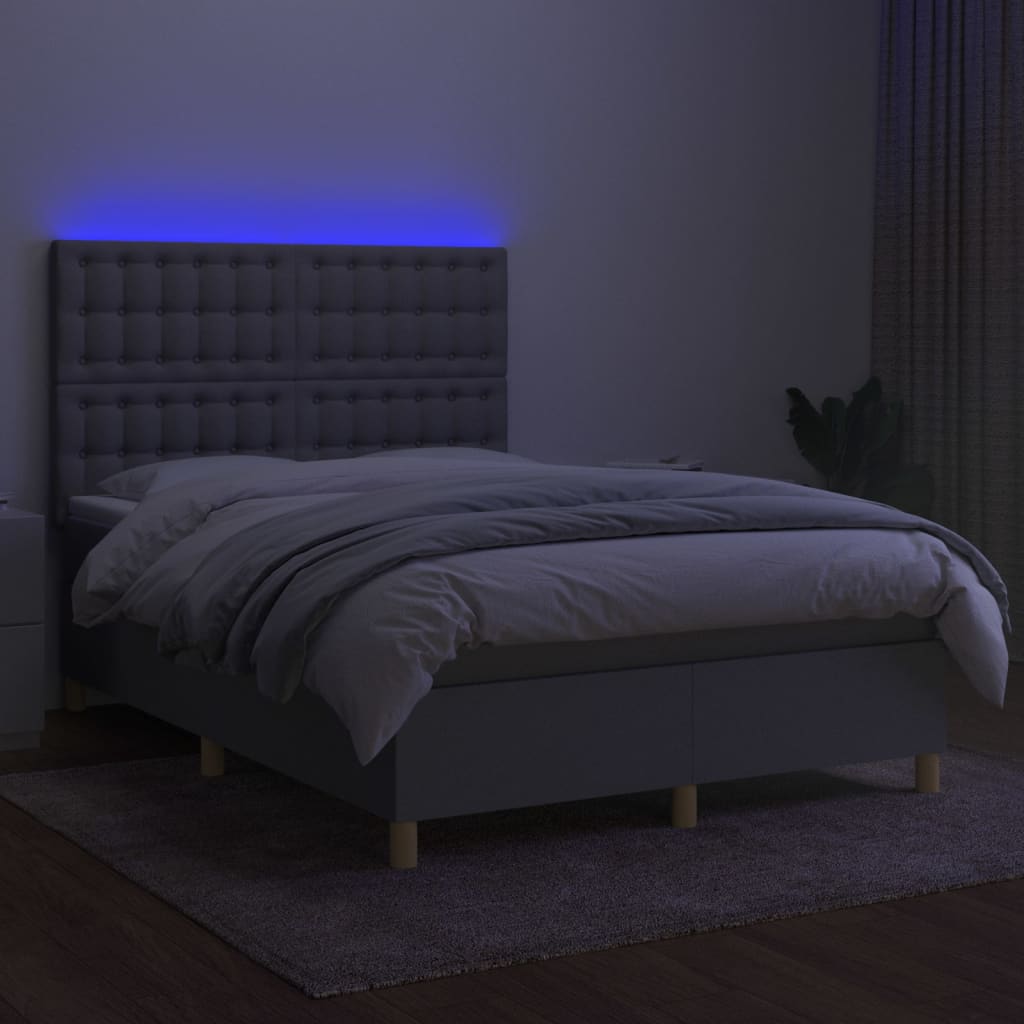 vidaXL Boxspringbett mit Matratze & LED Hellgrau 140x200 cm Stoff