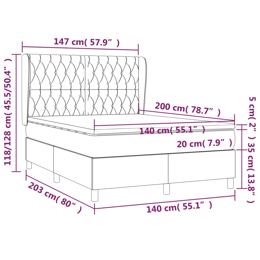 vidaXL Boxspringbett mit Matratze Taupe 140x200 cm Stoff