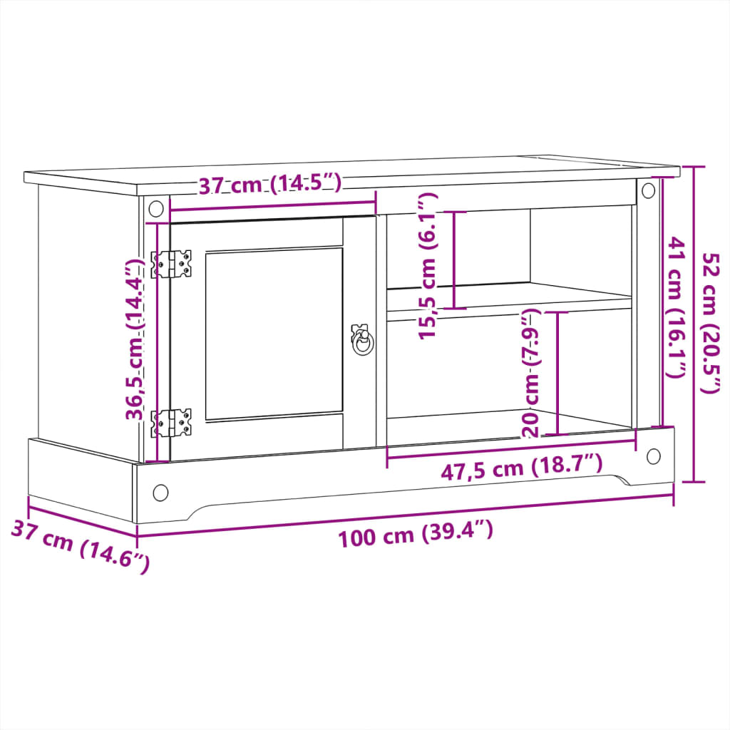 vidaXL TV-Schrank Corona 100x37x52 cm Massivholz Kiefer