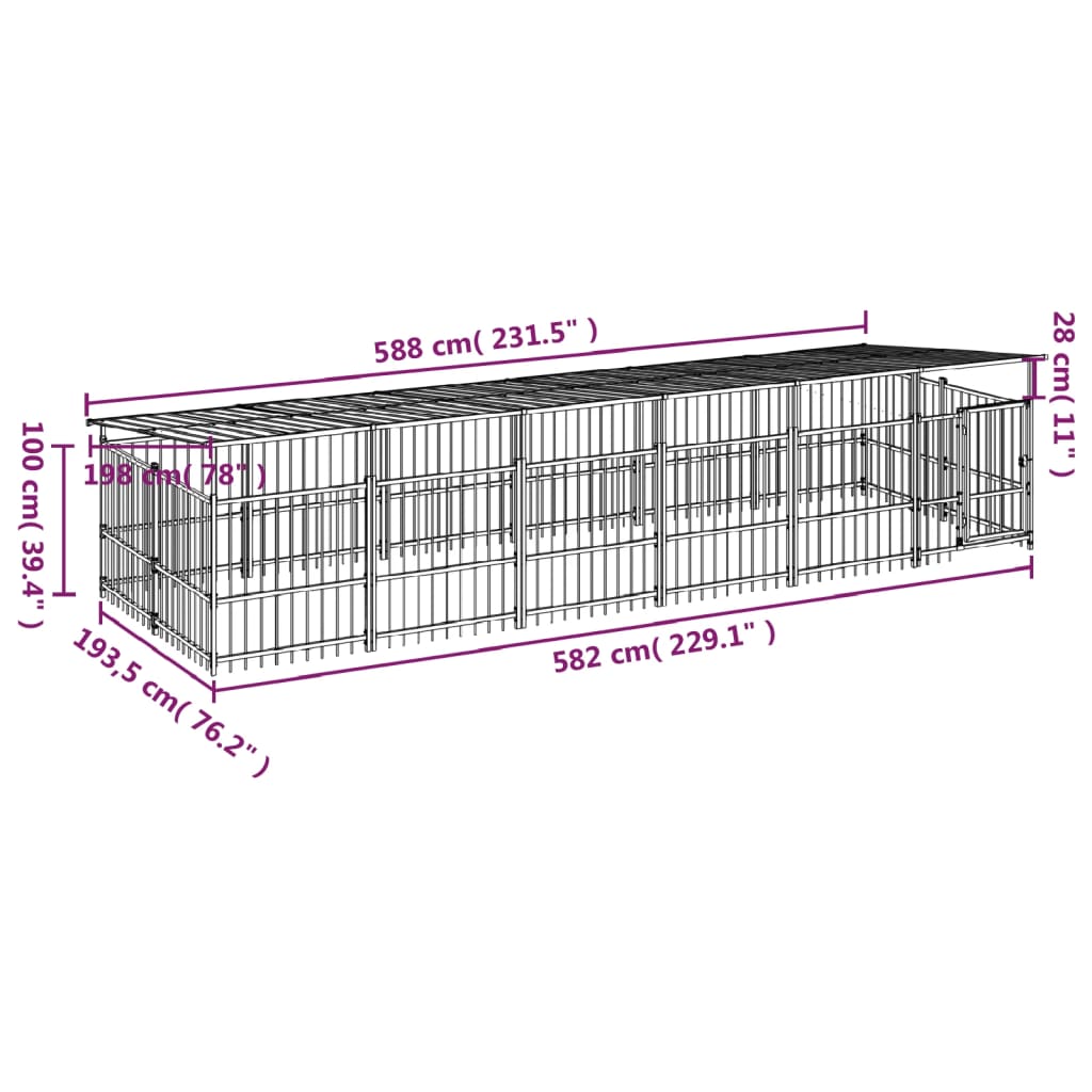 vidaXL Outdoor-Hundezwinger mit Dach Stahl 11,26 m²