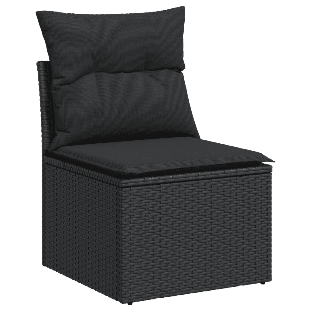 vidaXL 10-tlg. Garten-Sofagarnitur mit Kissen Schwarz Poly Rattan