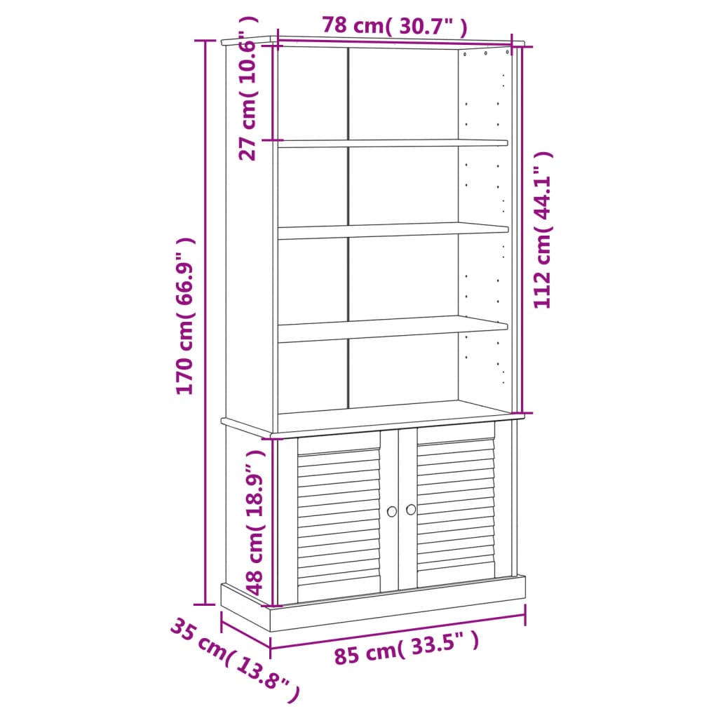 vidaXL Bücherregal VIGO 85x35x170 cm Massivholz Kiefer