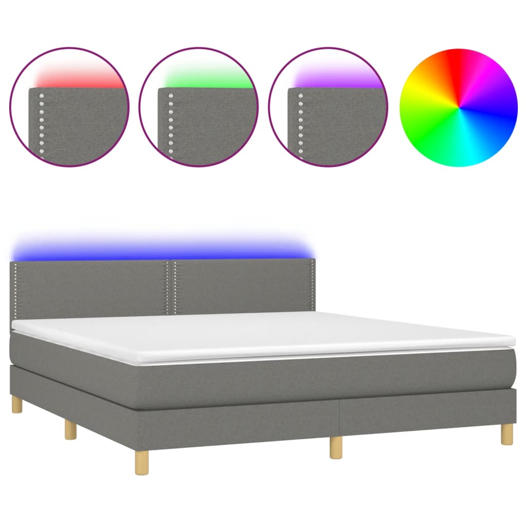 vidaXL Boxspringbett mit Matratze & LED Dunkelgrau 160x200 cm Stoff