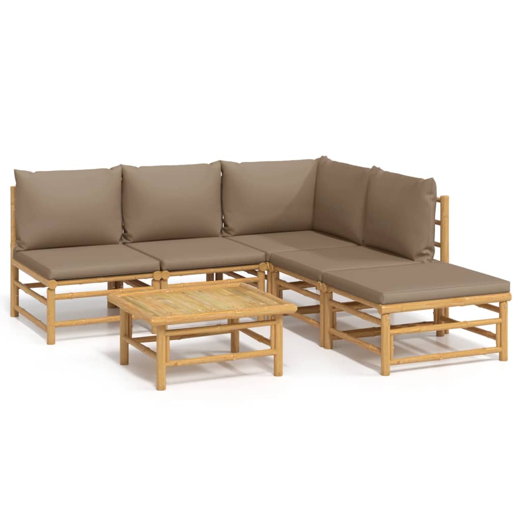 vidaXL 6-tlg. Garten-Lounge-Set mit Kissen Taupe Bambus