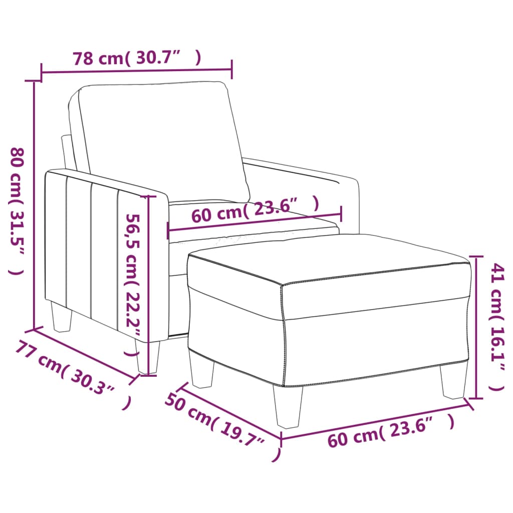 vidaXL Sessel mit Hocker Cappuccino-Braun 60 cm Kunstleder