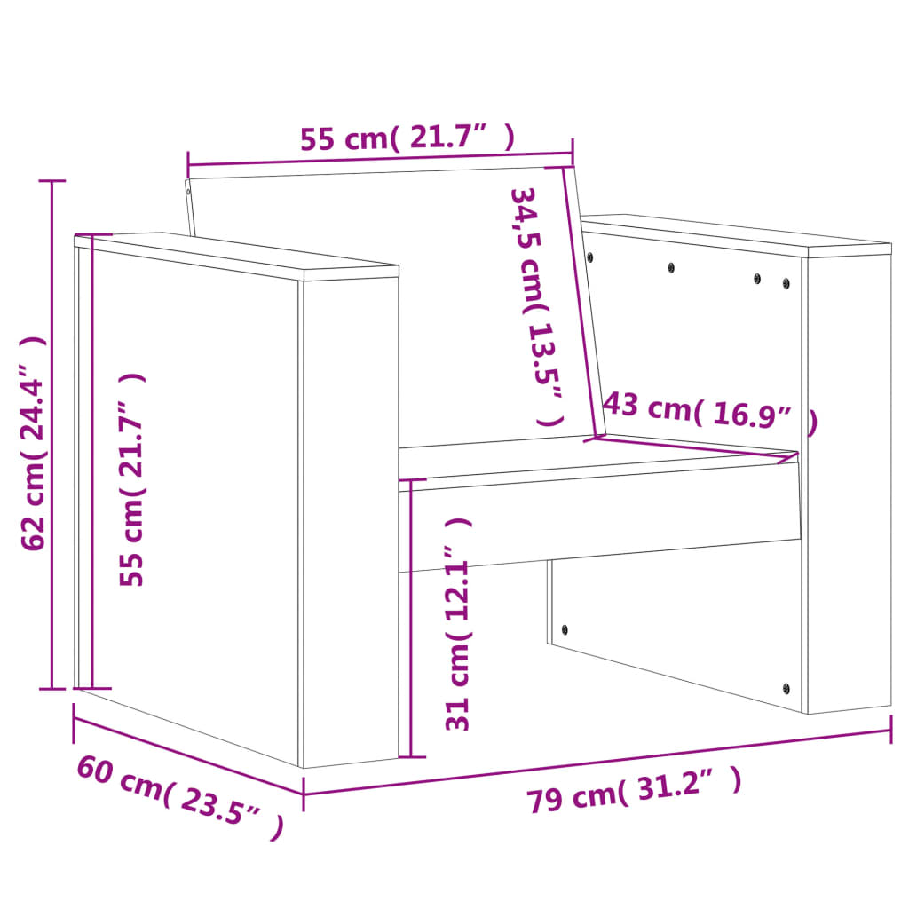 vidaXL Gartensessel 79x60x62 cm Massivholz Douglasie