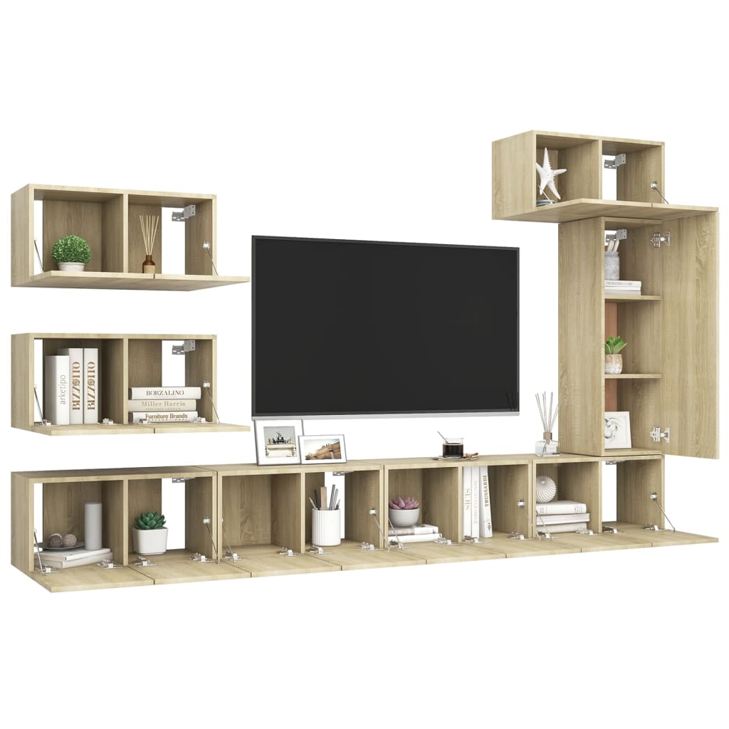 vidaXL 8-tlg. TV-Schrank-Set Sonoma-Eiche Holzwerkstoff