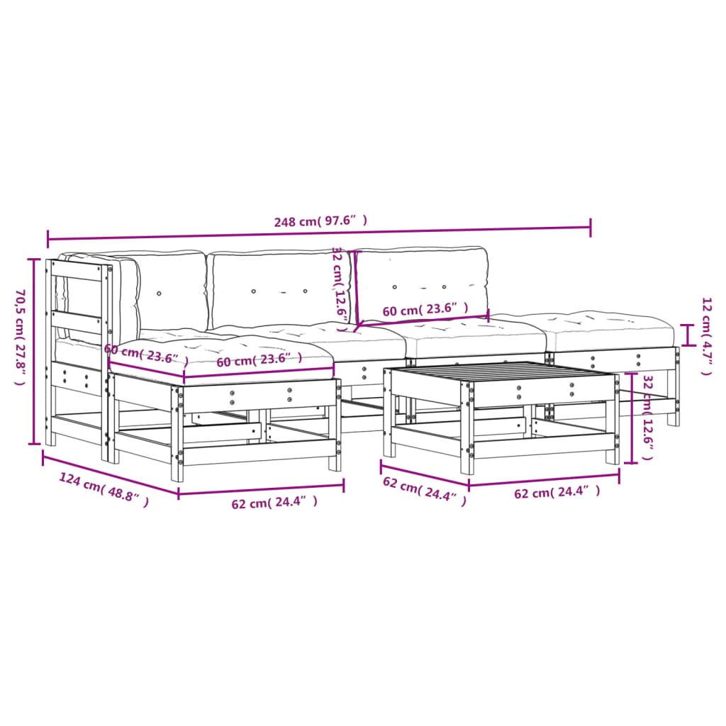 vidaXL 6-tlg. Garten-Lounge-Set mit Kissen Grau Massivholz