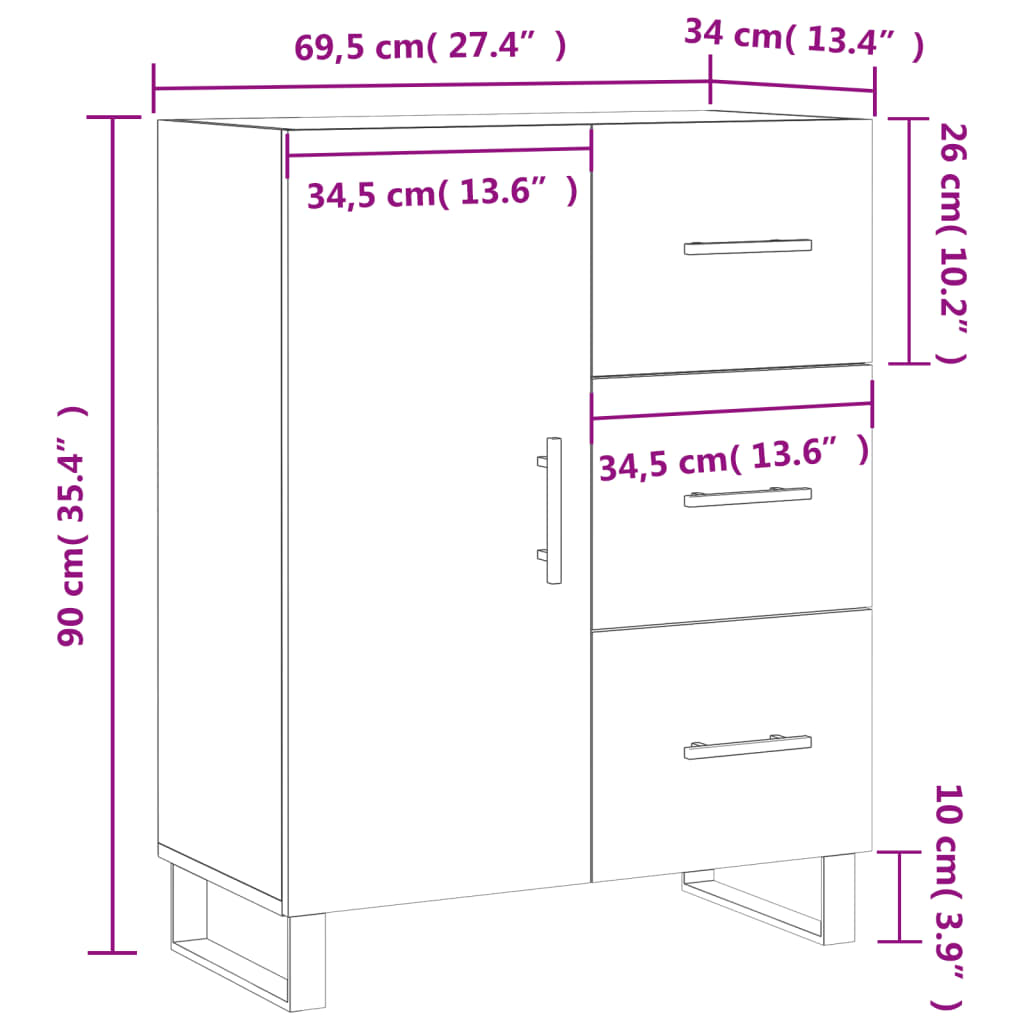 vidaXL Sideboard Hochglanz-Weiß 69,5x34x90 cm Holzwerkstoff