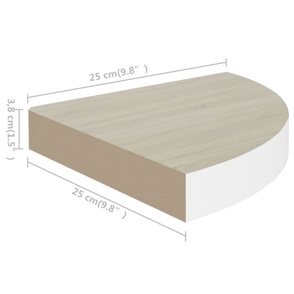 vidaXL Eck-Schweberegal Eichen-Optik und Weiß 25x25x3,8 cm MDF