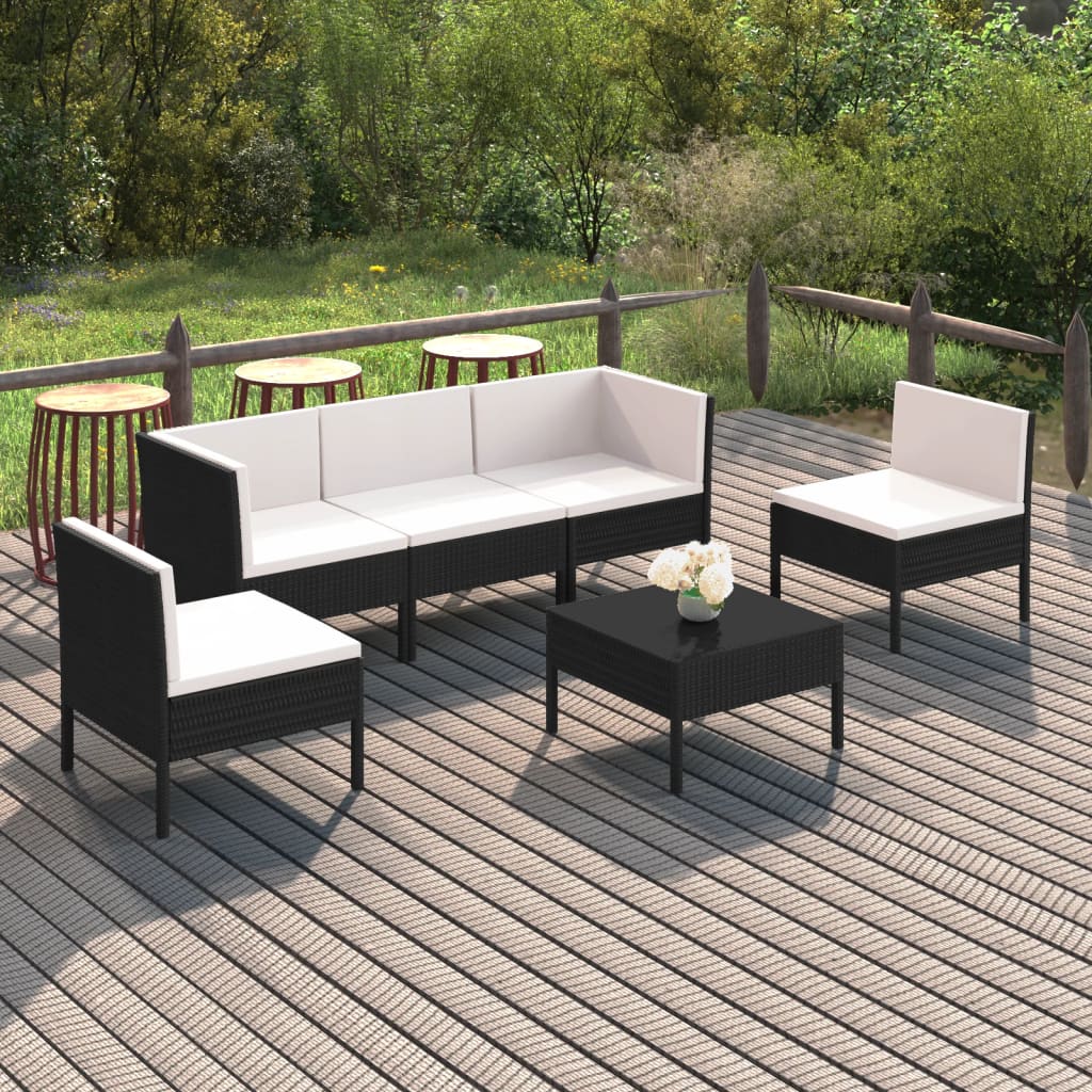 vidaXL 6-tlg. Garten-Lounge-Set mit Auflagen Poly Rattan Schwarz