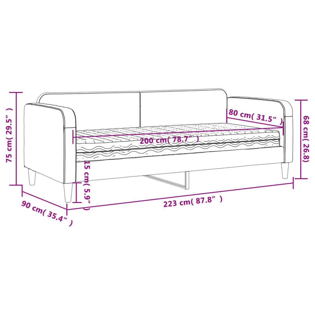 vidaXL Tagesbett mit Matratze Schwarz 80x200 cm Stoff